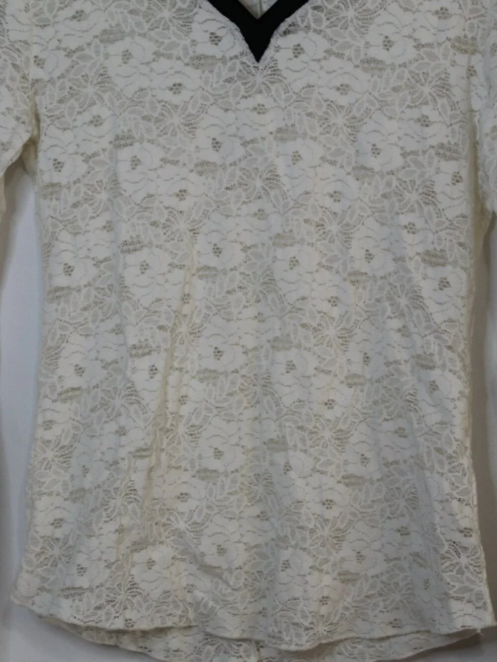 Free People women's lace long sleeve top size L white knit trim romantic sporty